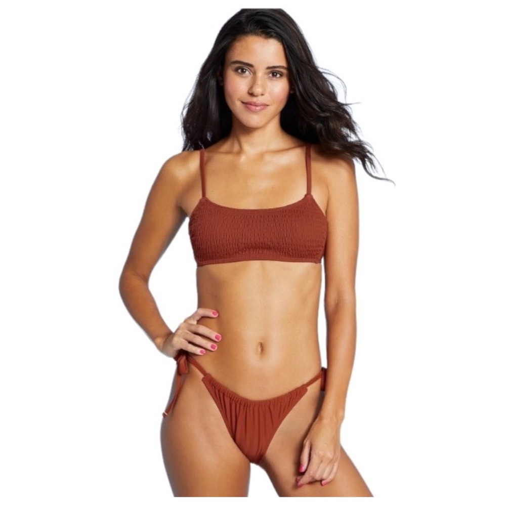 Rust Smocked Bikini Set Bralette and Side Tie Cheeky Bikini Bottoms